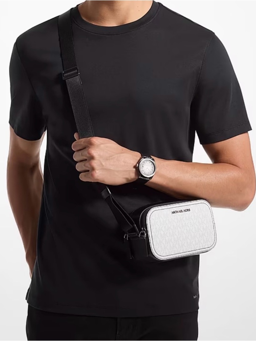Michael Kors Cooper Bright White Double Zip Medium Camera Bag - Picture 2 of 10
